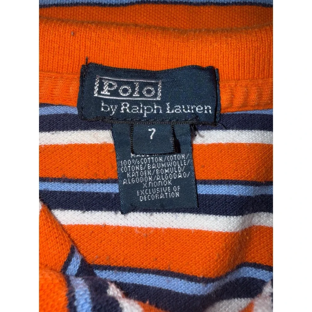 Polo Ralph Lauren Kids Orange Navy Blue Striped Short Sleeve Polo Shirt Size 7